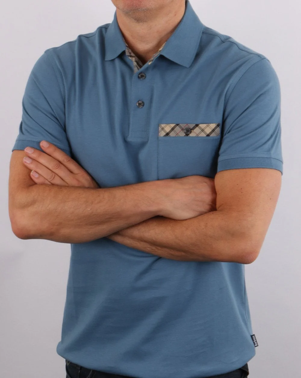 Barbour Tartan Pocket Polo Shirt Blue - Image 4
