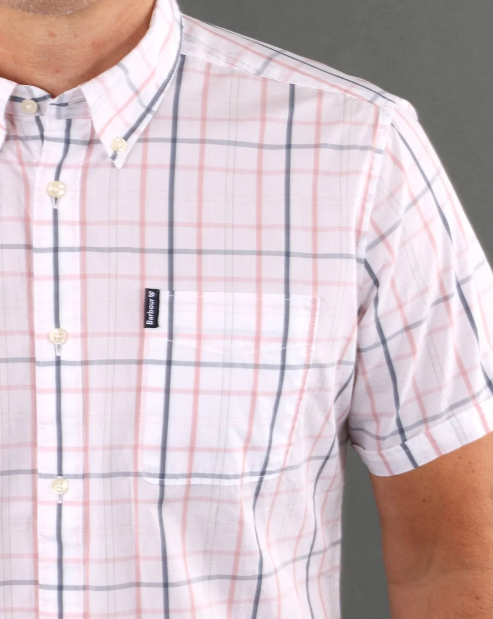 Barbour Tattersall Short Sleeve Shirt Faded Pink - Image 3