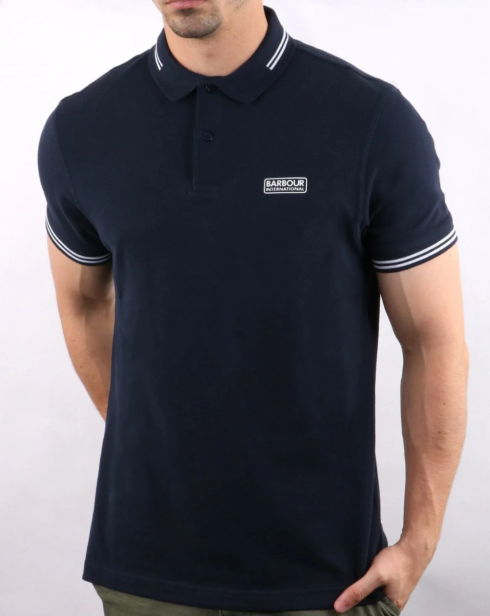 Barbour Tipped Polo Navy/White - Image 2