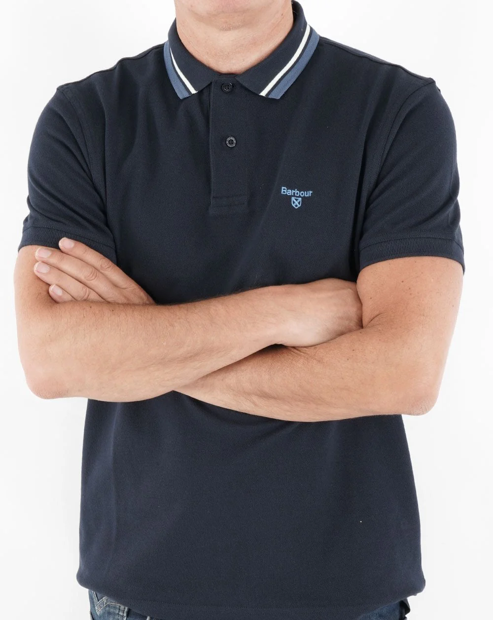 Barbour Tipped Polo Shirt Navy - Image 3