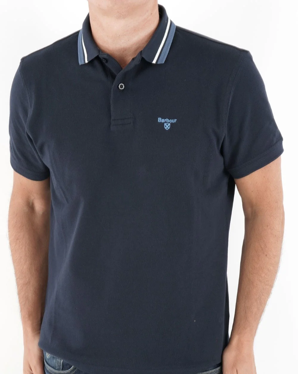Barbour Tipped Polo Shirt Navy - Image 4