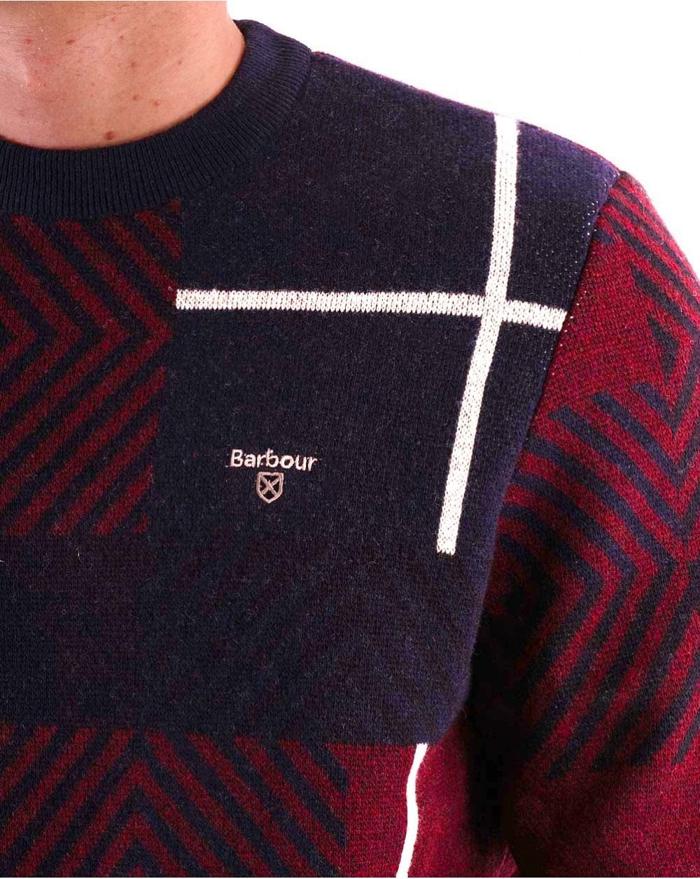 Barbour Warsall Crew Knit Burgundy/Navy - Image 2