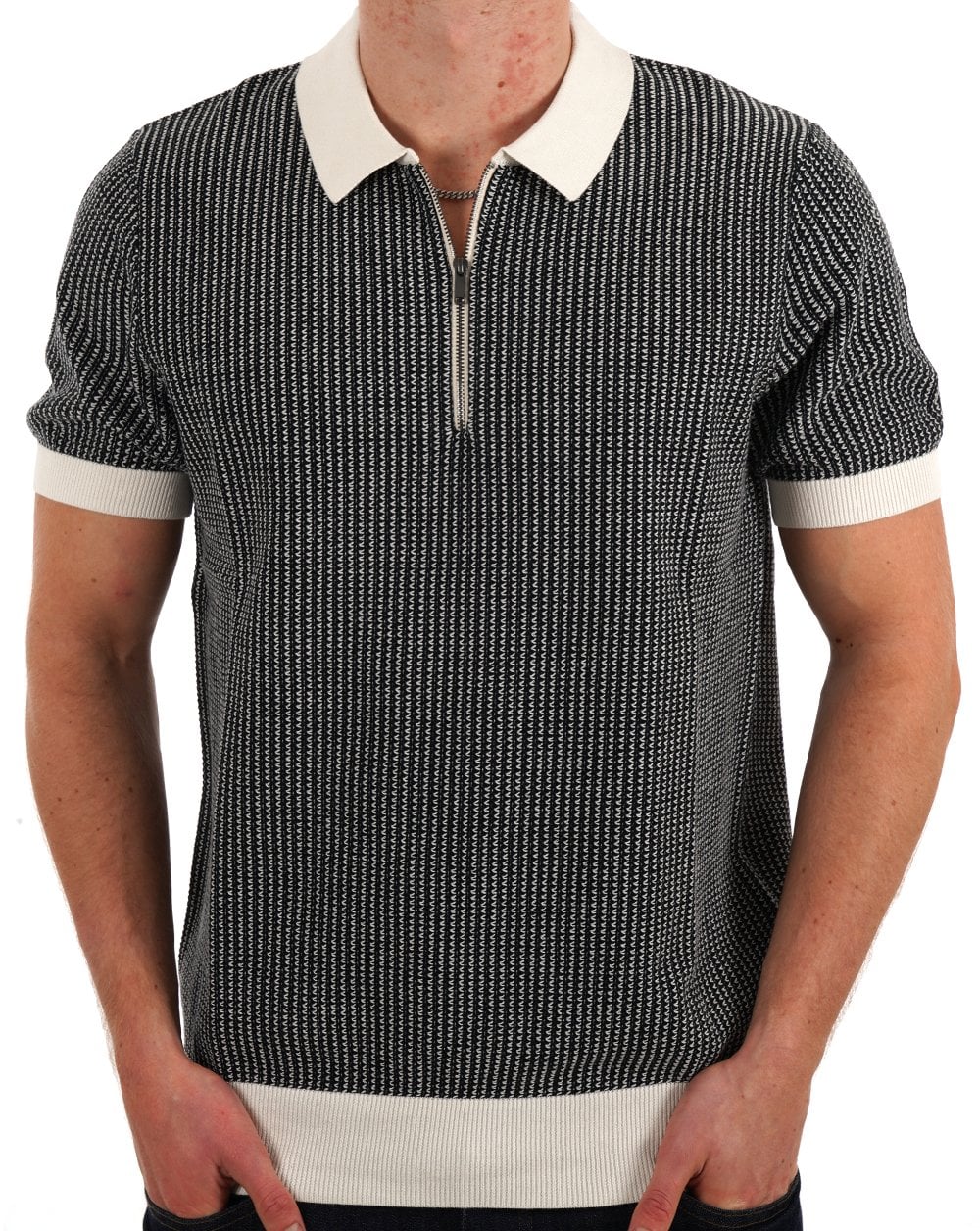Ben Sherman BI Coloured Zip Neck Polo Ivory - Image 3