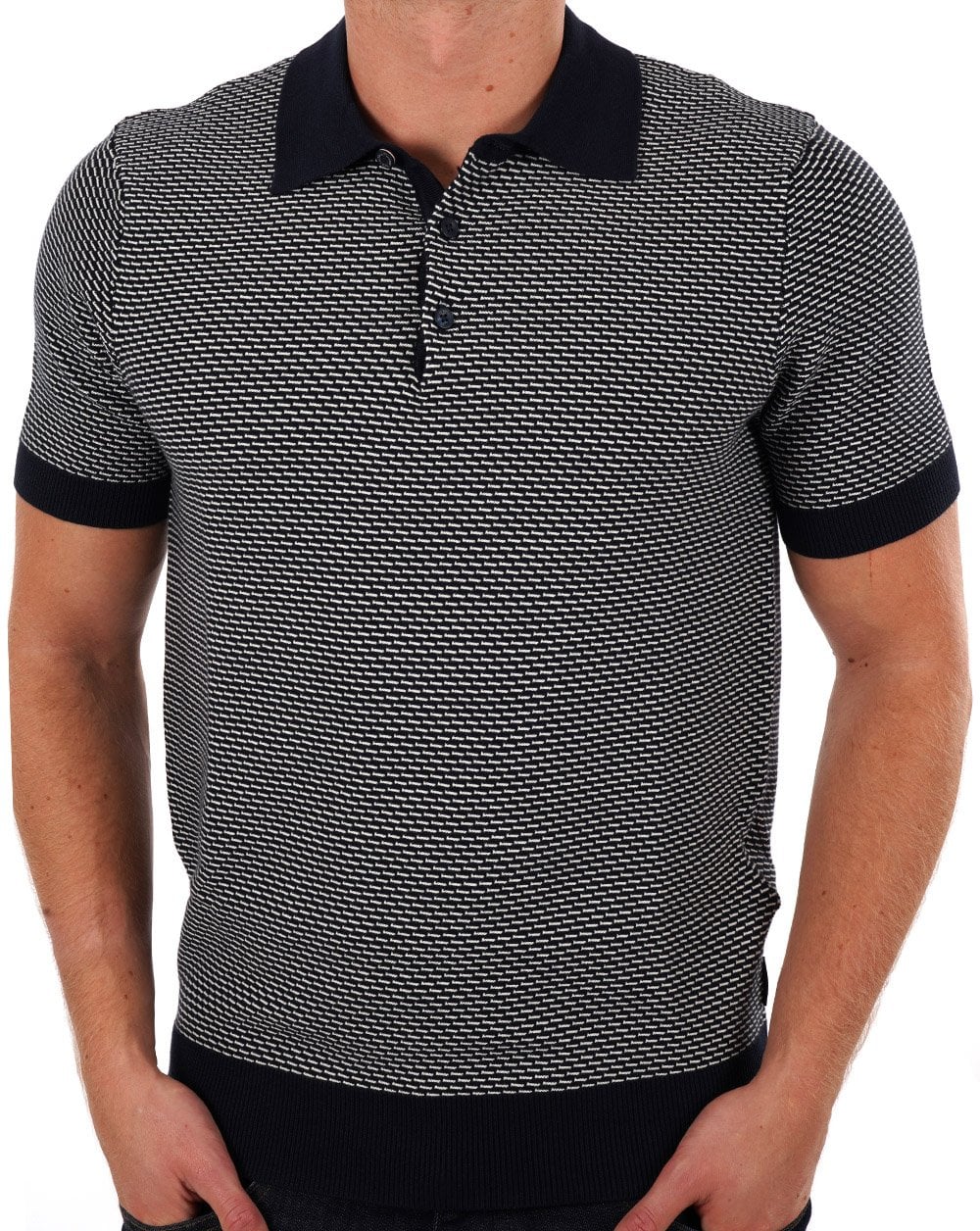 Ben Sherman Bicoloured Textured Polo Navy - Image 3