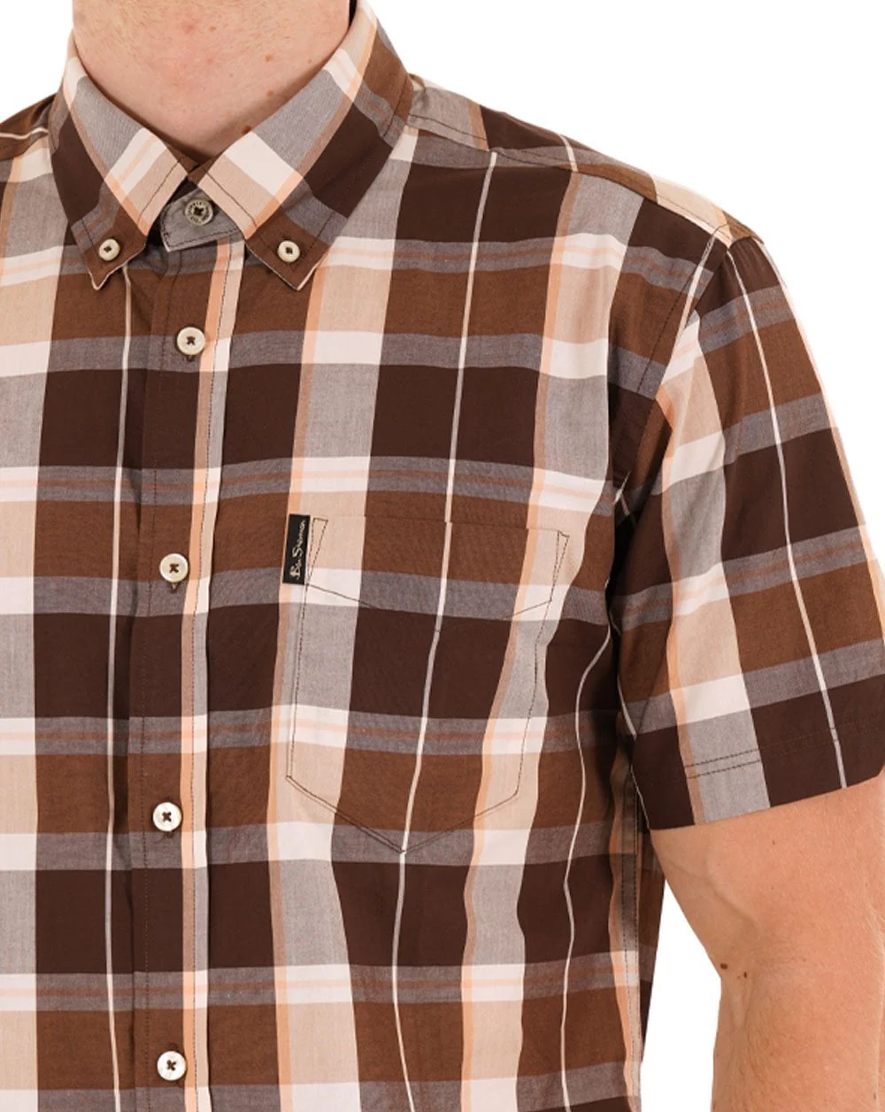 Ben Sherman Block Check SS Shirt Dark Brown - Image 2