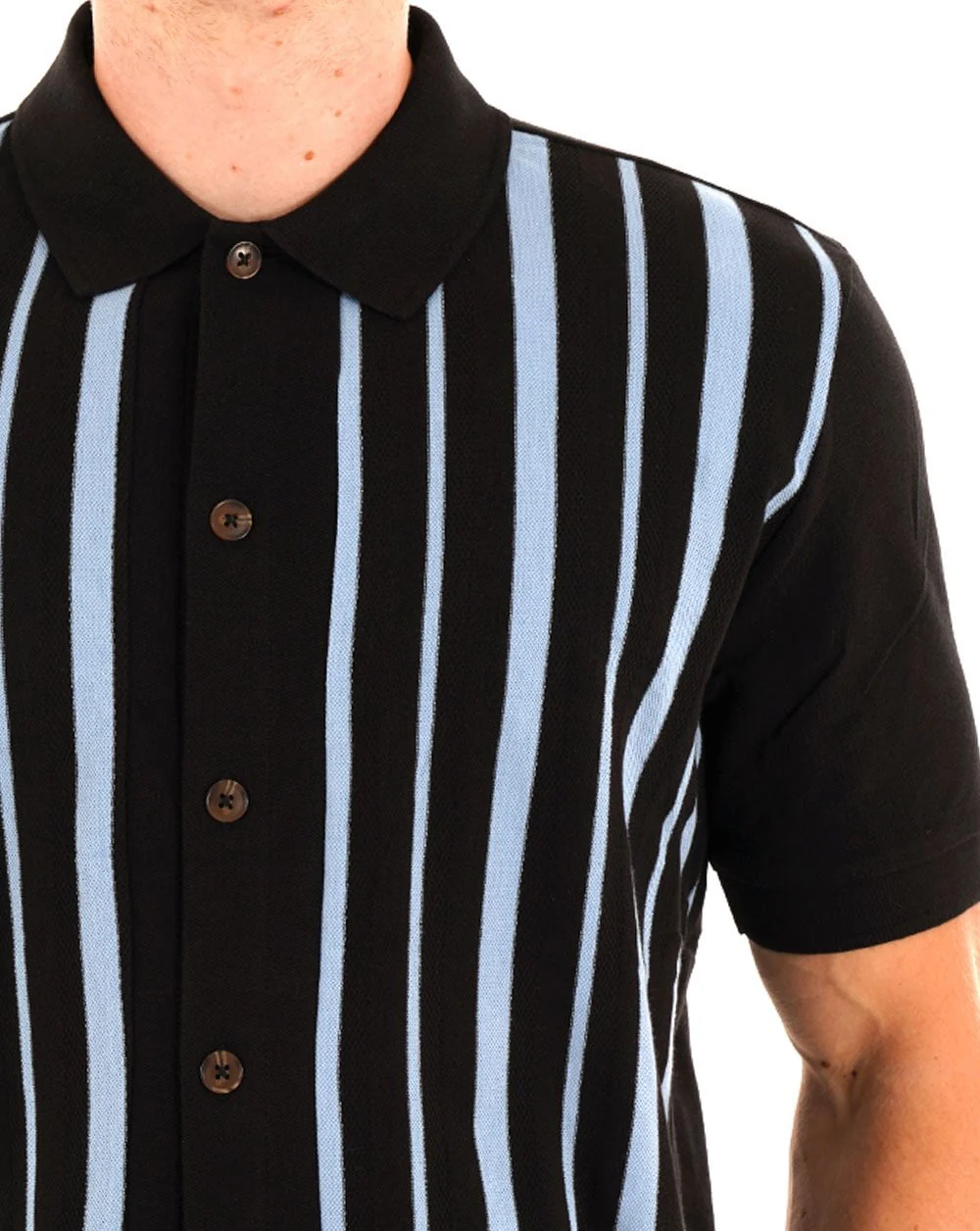 Ben Sherman Button Through Stripe Polo Black - Image 2