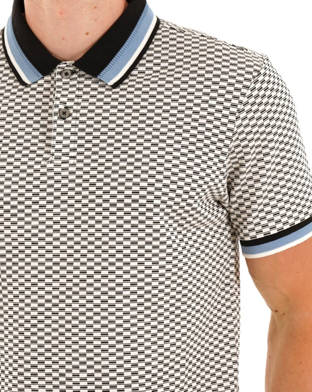 Ben Sherman Chequerboard Print Polo Black - Image 2