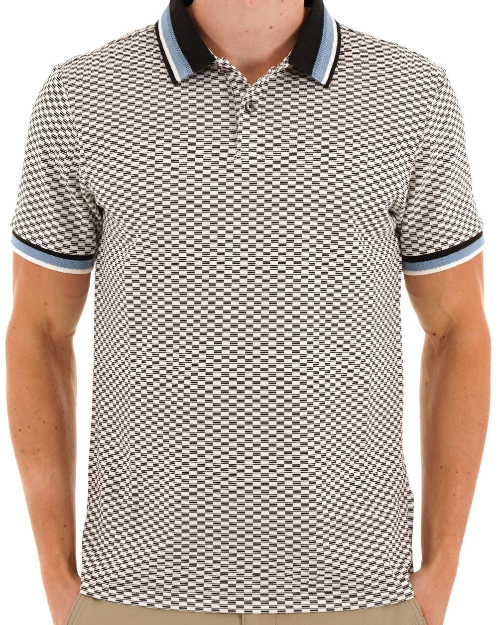 Ben Sherman Chequerboard Print Polo Black - Image 3
