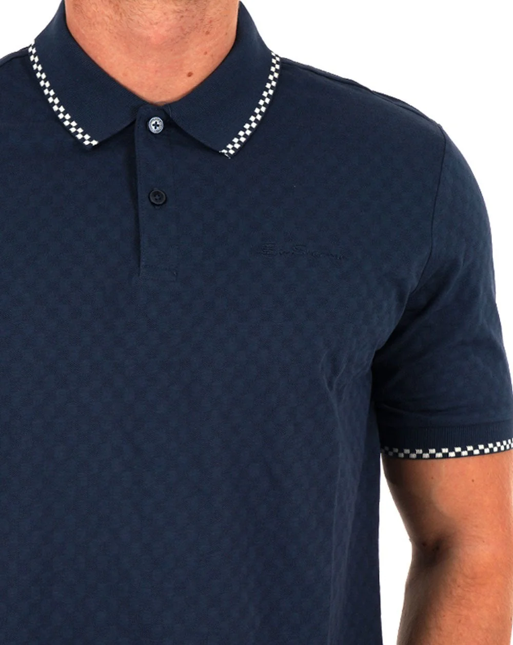 Ben Sherman Chequerboard Texture Polo Indigo - Image 2