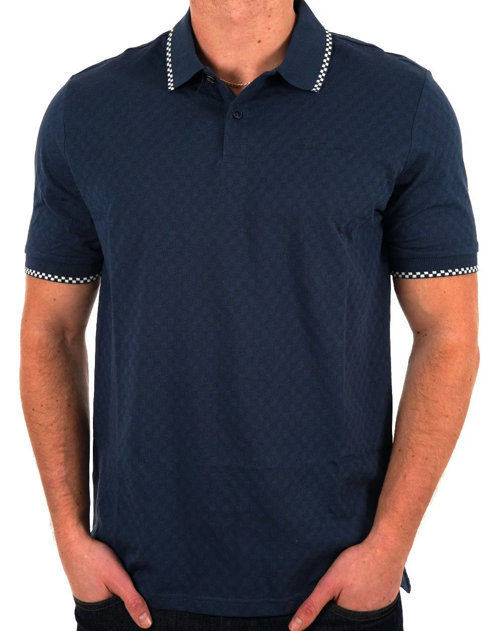 Ben Sherman Chequerboard Texture Polo Indigo - Image 3