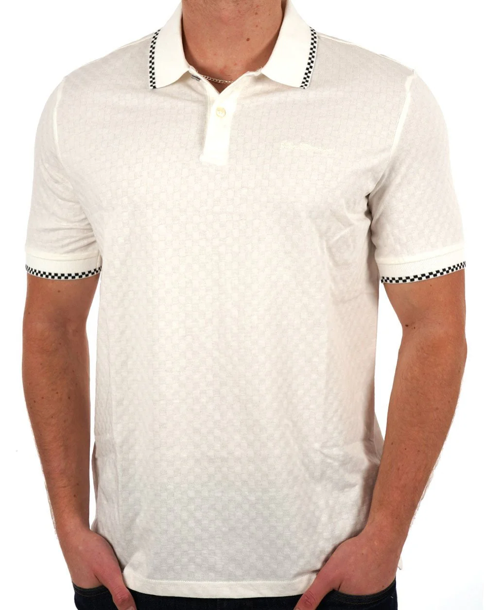Ben Sherman Chequerboard Texture Polo Snow White - Image 3