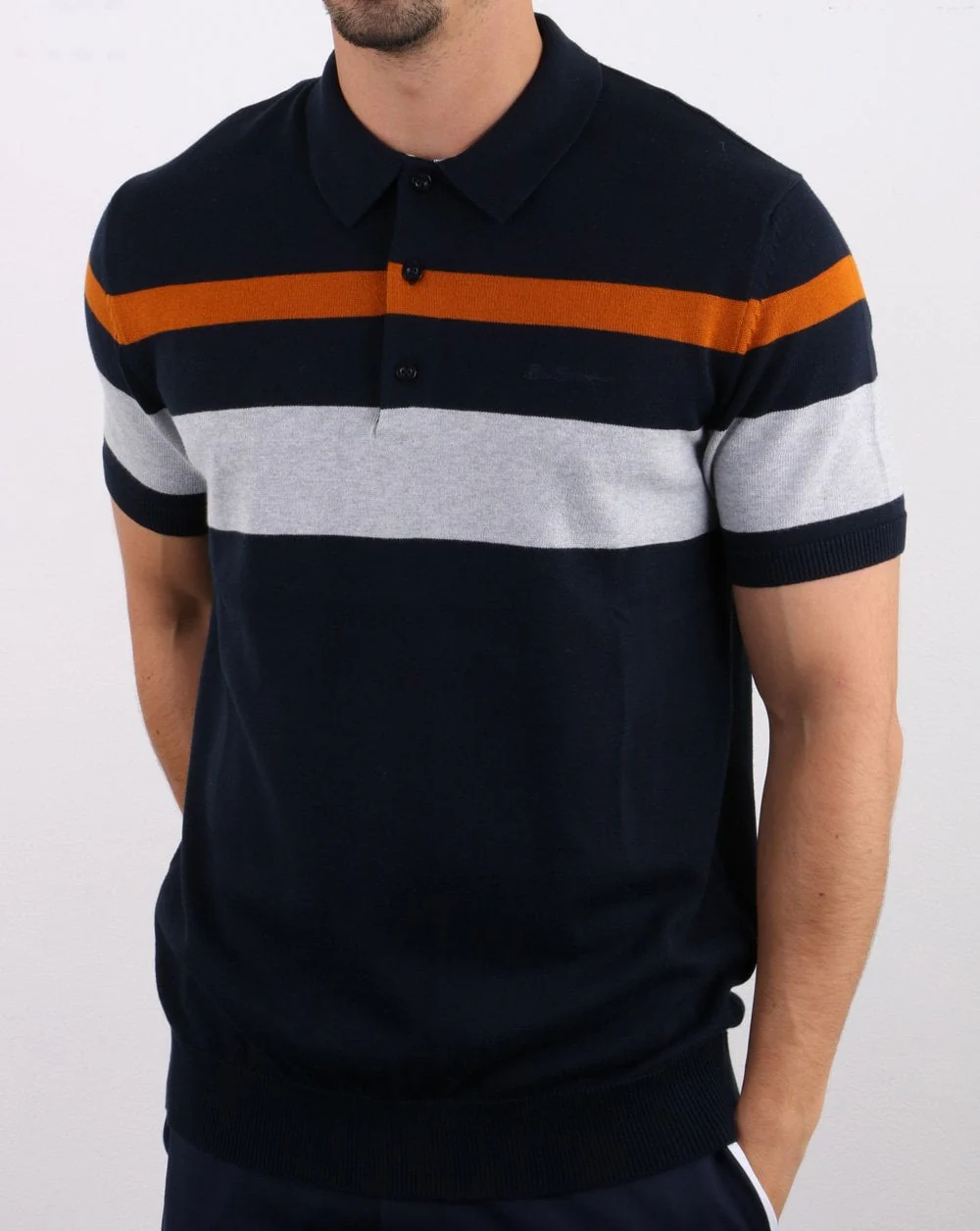 Ben Sherman Chest Stripe Knit Polo Dark Navy - Image 2