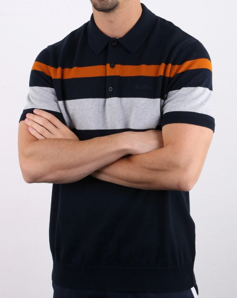 Ben Sherman Chest Stripe Knit Polo Dark Navy - Image 3