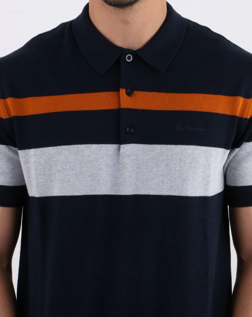 Ben Sherman Chest Stripe Knit Polo Dark Navy - Image 4
