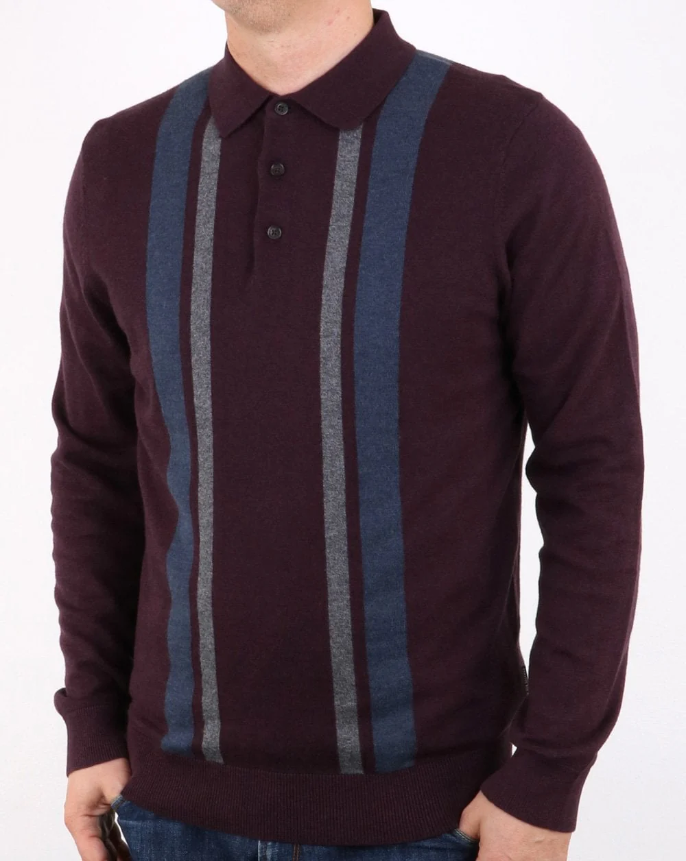 Ben Sherman Colour Block Knit Polo Wine - Image 2