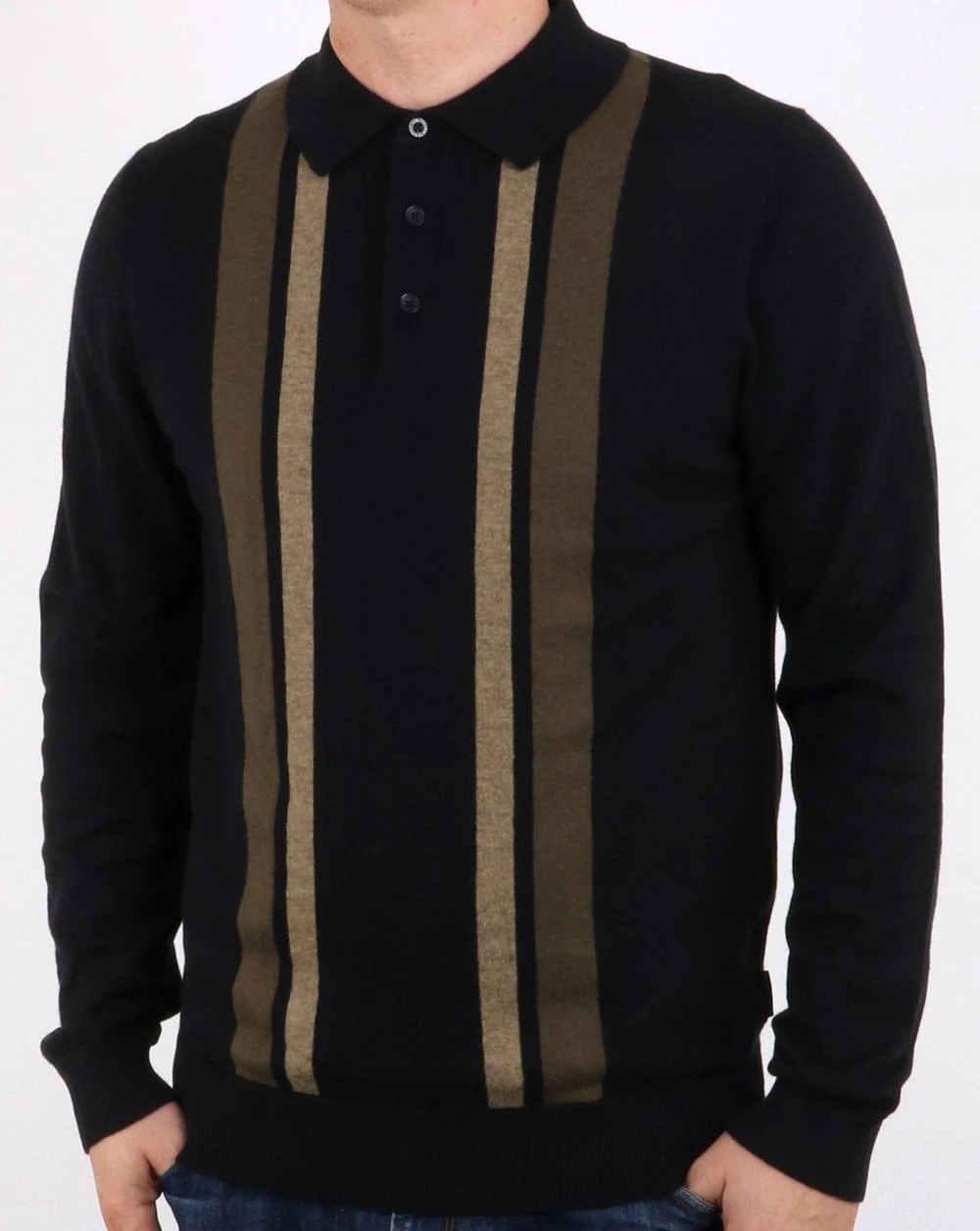 Ben Sherman Colour Block Ls Knit Polo Black - Image 2