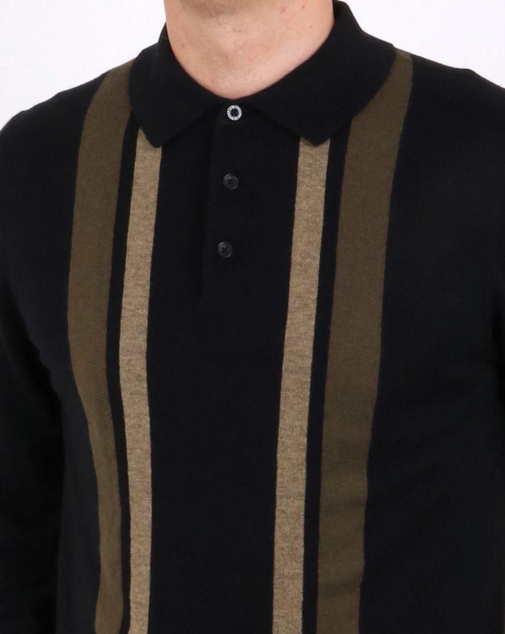 Ben Sherman Colour Block Ls Knit Polo Black - Image 3
