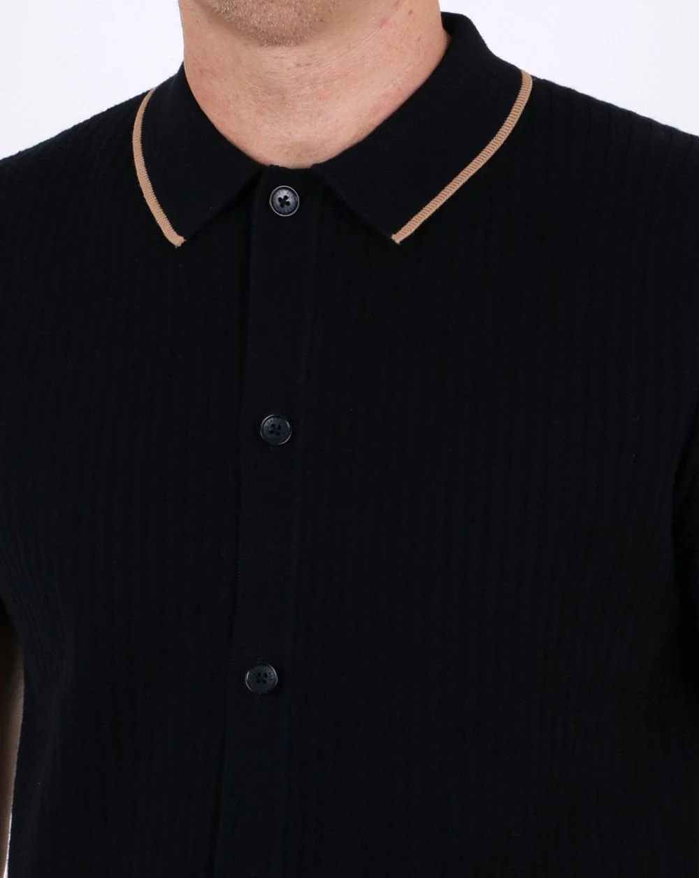 Ben Sherman Full Button Knitted Polo Black - Image 3
