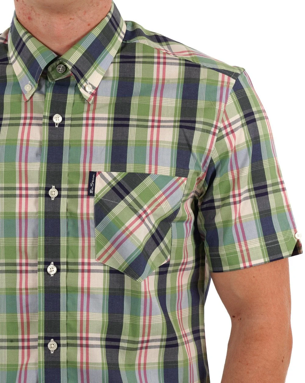 Ben Sherman Gingham Overcheck SS Shirt Grass Green - Image 2