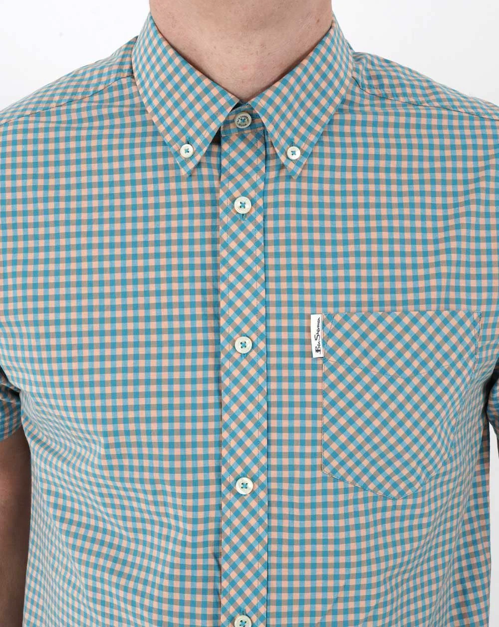 Ben Sherman Gingham Short Sleeve Shirt Green/Orange - Image 2