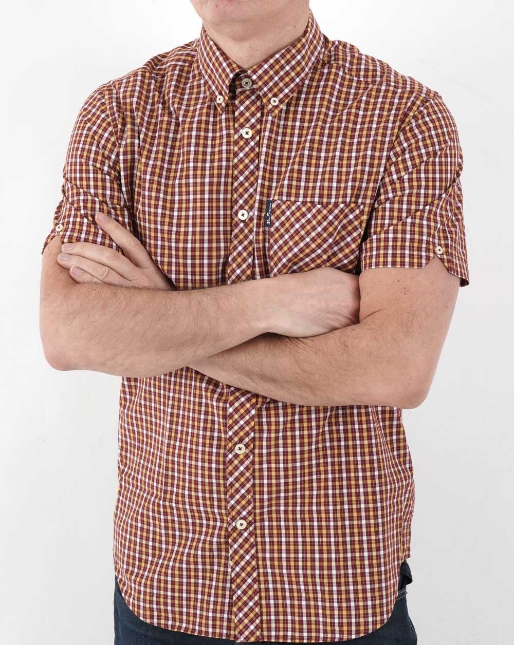 Ben Sherman House Check Short Sleeve Shirt Claret - Image 3