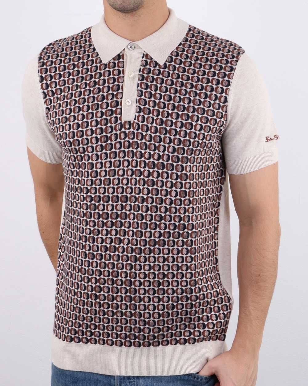 Ben Sherman Knitted Polo Shirt Ecru - Image 3