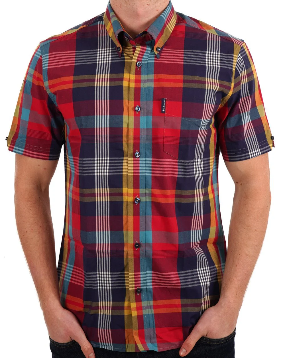 Ben Sherman Large Madras Check SS Shirt Scarlet - Image 3