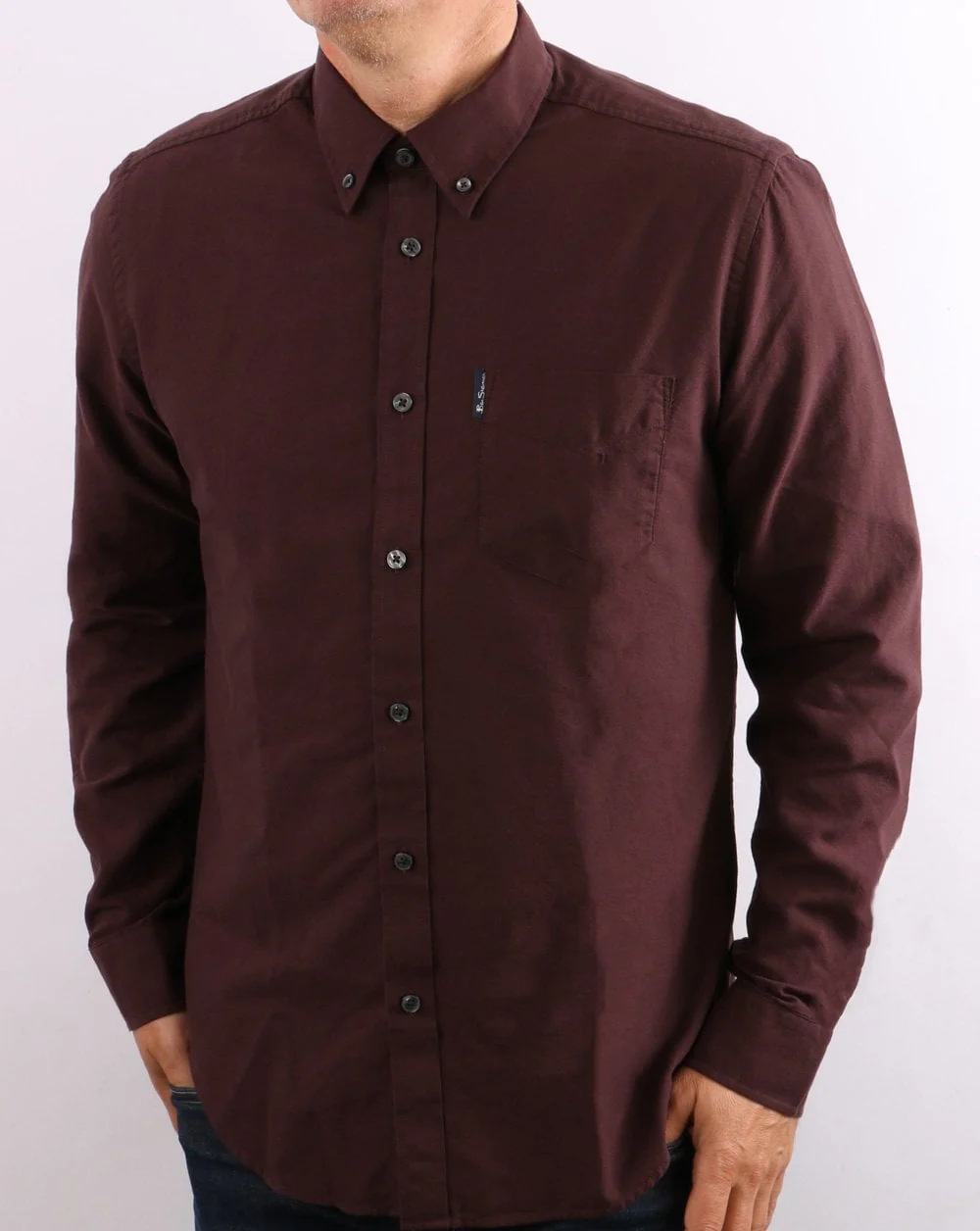 Ben Sherman Long Sleeve Oxford Shirt Burgundy - Image 2