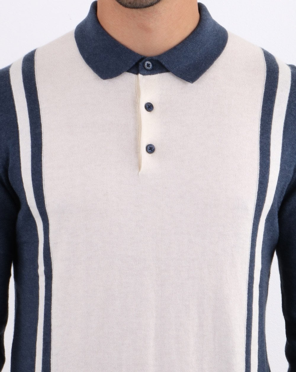Ben Sherman Long Sleeve Stripe Knit Polo Dark Blue - Image 2