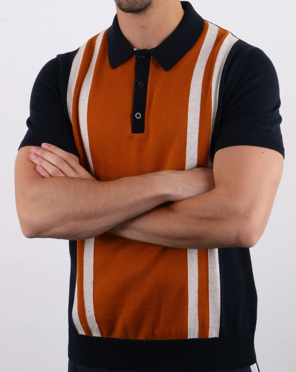 Ben Sherman Mod Stripe Knit Polo Dark Navy - Image 3