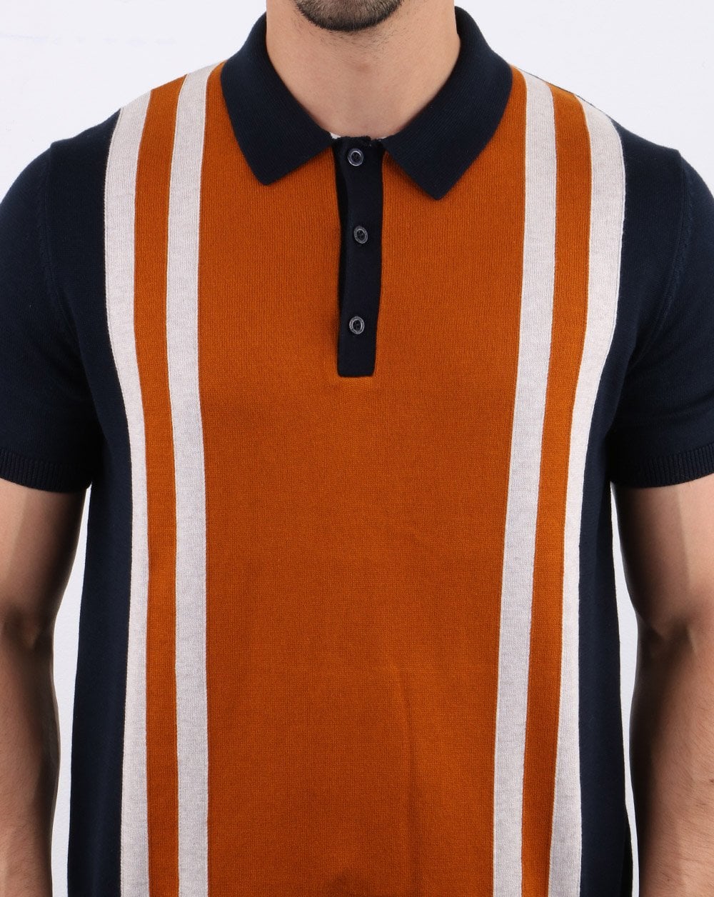 Ben Sherman Mod Stripe Knit Polo Dark Navy - Image 4