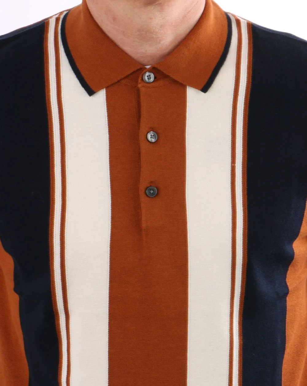 Ben Sherman Mod Stripe Knit Polo Shirt Caramel - Image 2