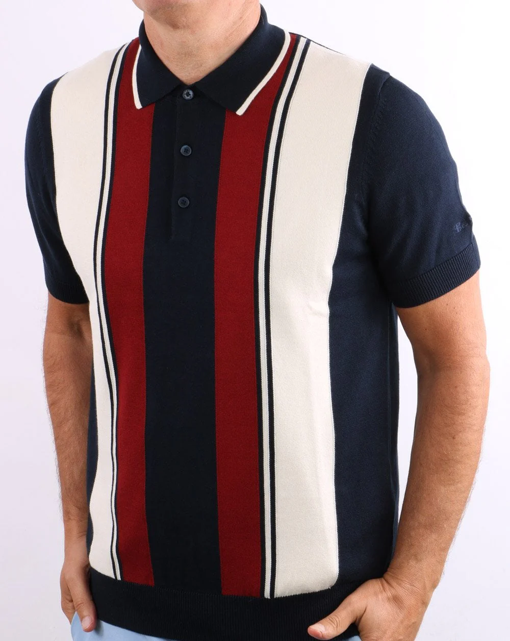 Ben Sherman Mod Stripe Knit Polo Shirt Dark Navy