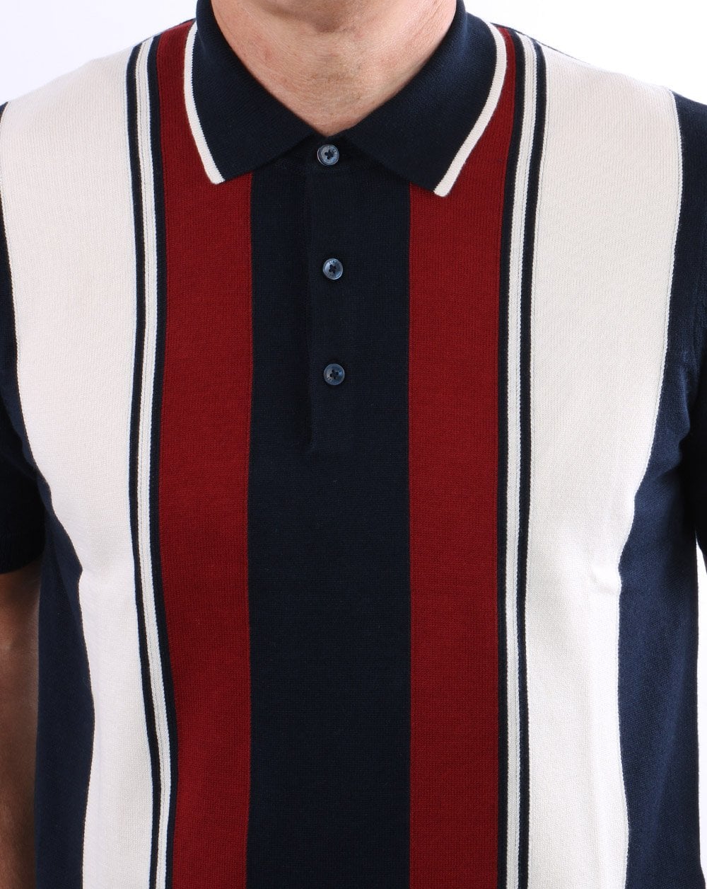 Ben Sherman Mod Stripe Knit Polo Shirt Dark Navy - Image 2