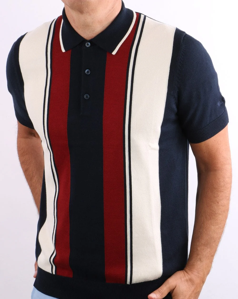 Ben Sherman Mod Stripe Knit Polo Shirt Dark Navy - Image 3