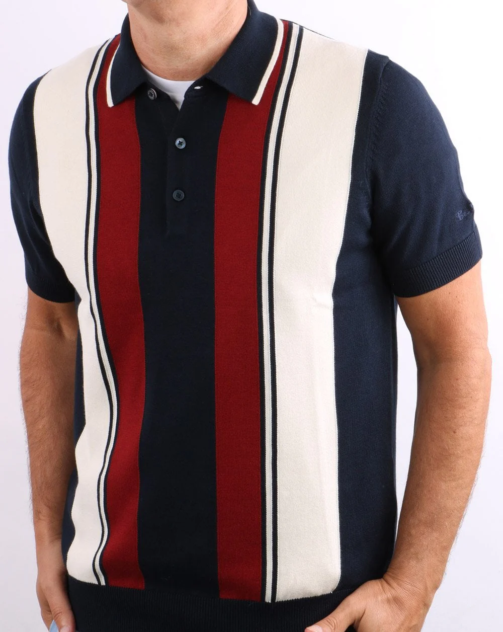 Ben Sherman Mod Stripe Knit Polo Shirt Dark Navy - Image 4