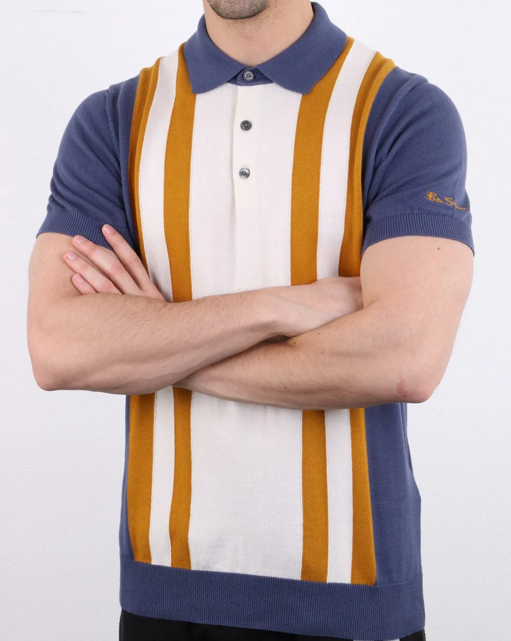 Ben Sherman Mod Stripe Knit Polo Shirt Light Indigo - Image 3