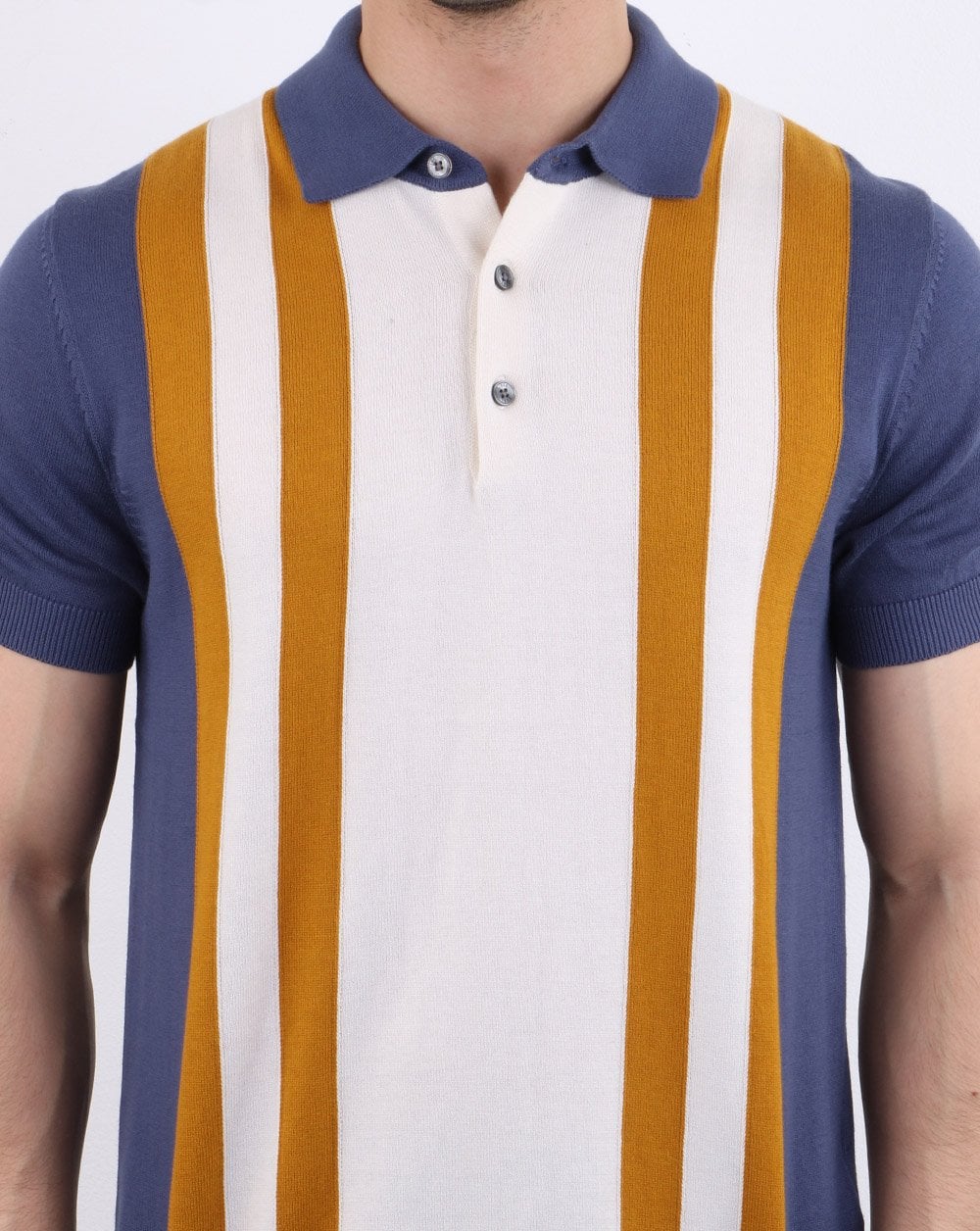 Ben Sherman Mod Stripe Knit Polo Shirt Light Indigo - Image 4