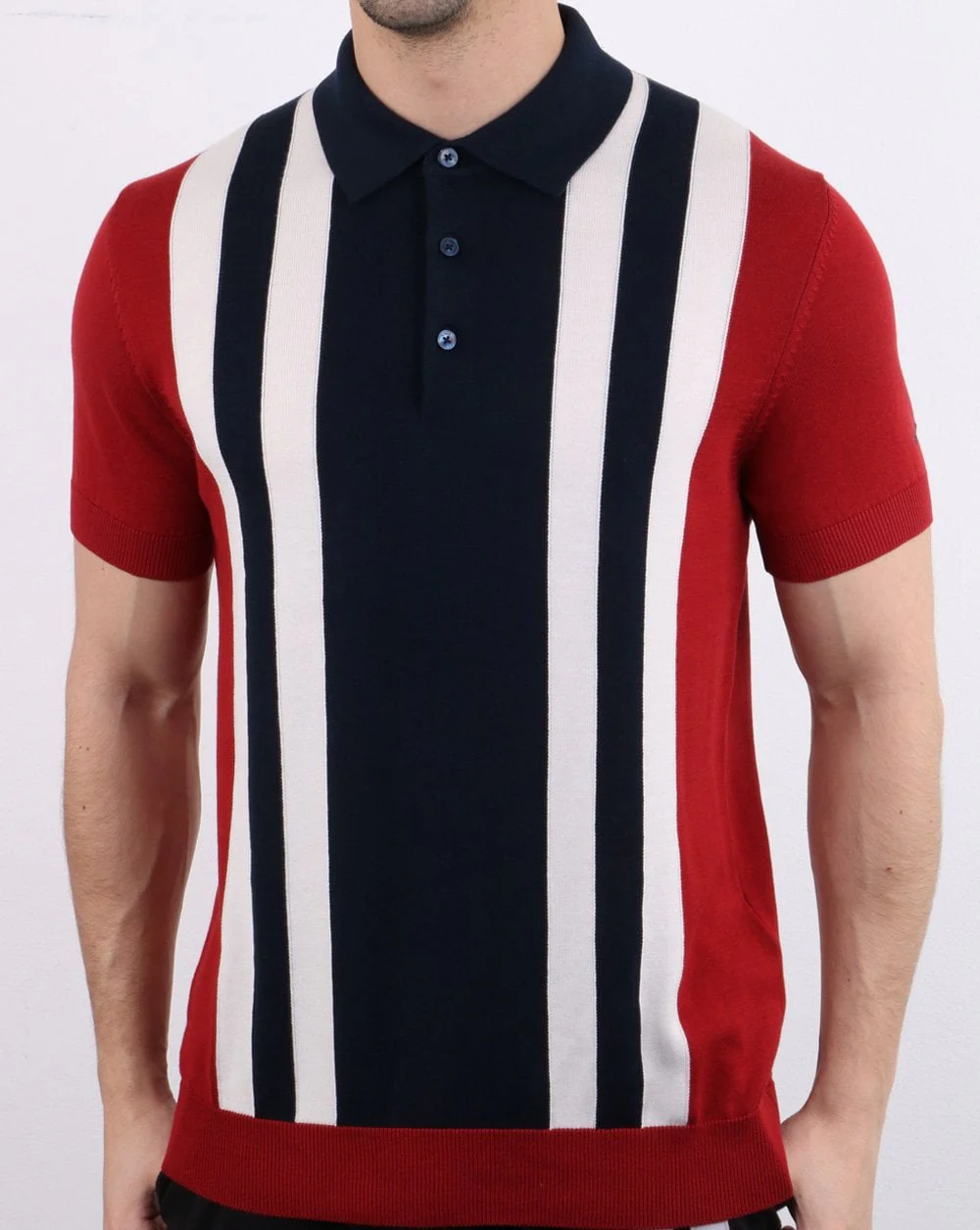 Ben Sherman Mod Stripe Knit Polo Shirt Red