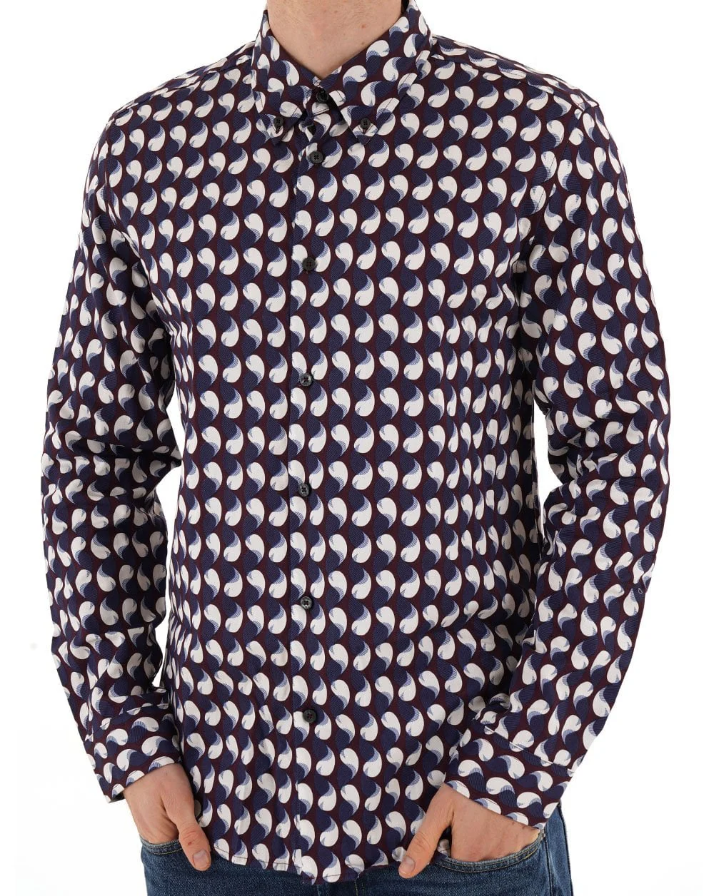 Ben Sherman Geometric Print Shirt Wine - Image 2
