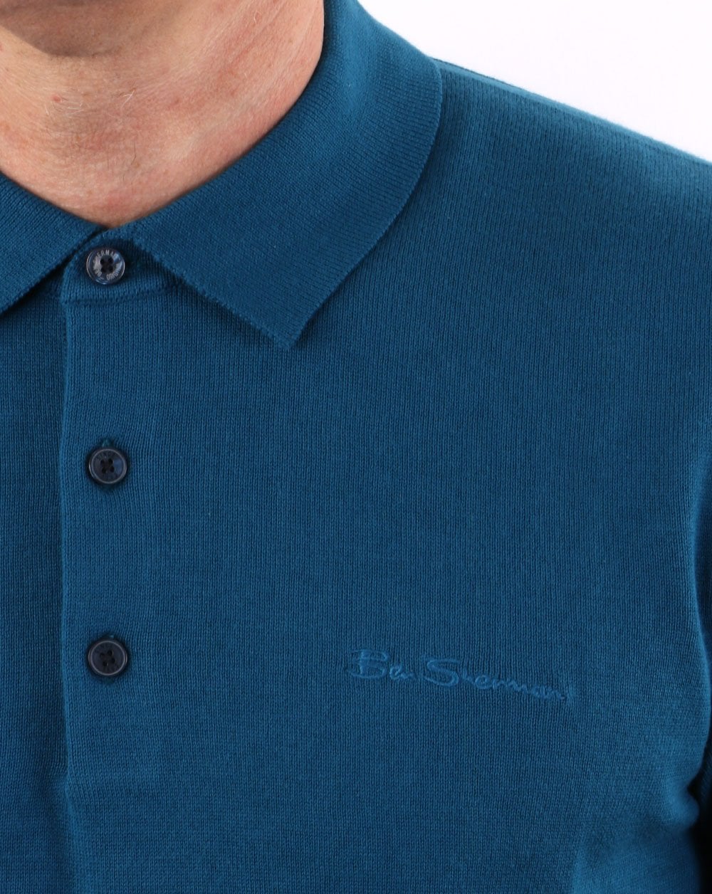 Ben Sherman Short Sleeve Knitted Polo Petrol Blue - Image 2