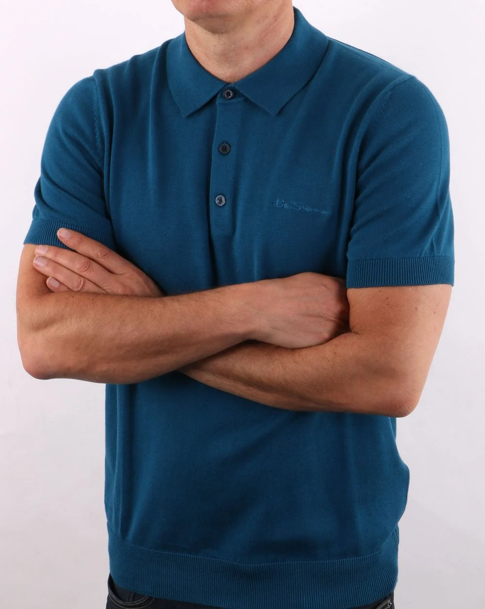 Ben Sherman Short Sleeve Knitted Polo Petrol Blue - Image 4