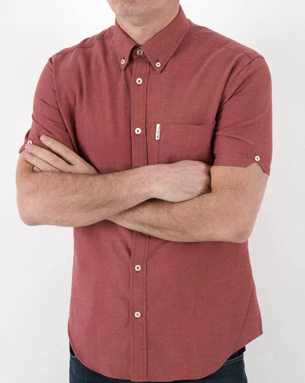 Ben Sherman Short Sleeve Oxford Shirt Dark Pink - Image 3