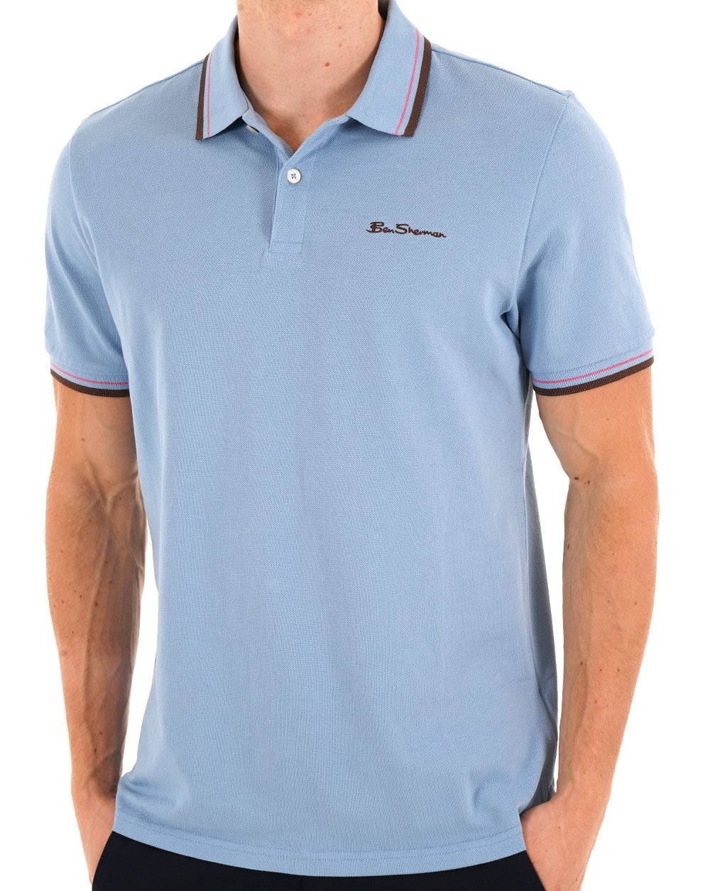 Ben Sherman Signature Pique Polo Pale Blue - Image 3