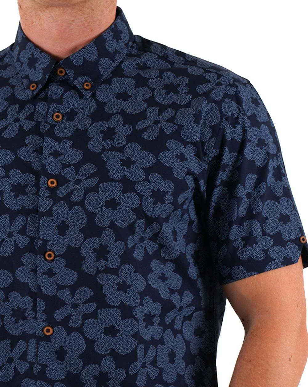 Ben Sherman Stipple Floral Print SS Shirt Dark Navy - Image 2