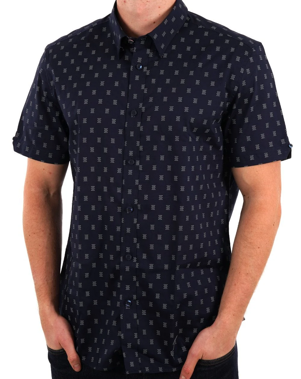 Ben Sherman Stipple Geo Print SS Shirt Dark Navy - Image 3