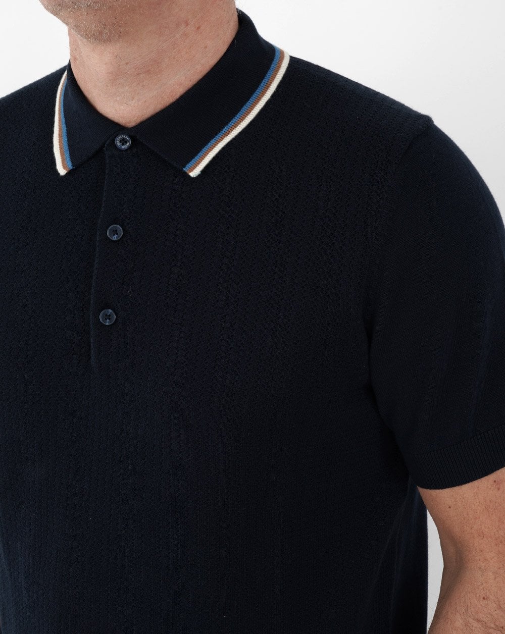 Ben Sherman Textured Knitted Polo Shirt Navy - Image 2