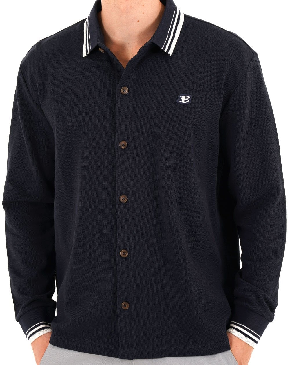 Ben Sherman Tipped LS Polo Dark Navy - Image 3