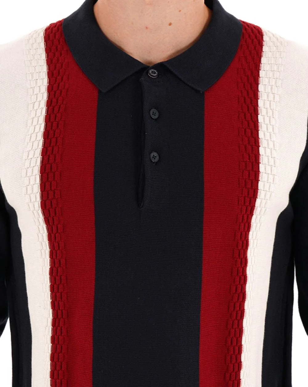 Ben Sherman Vertical Stripe LS Knit Polo Dark Navy - Image 2