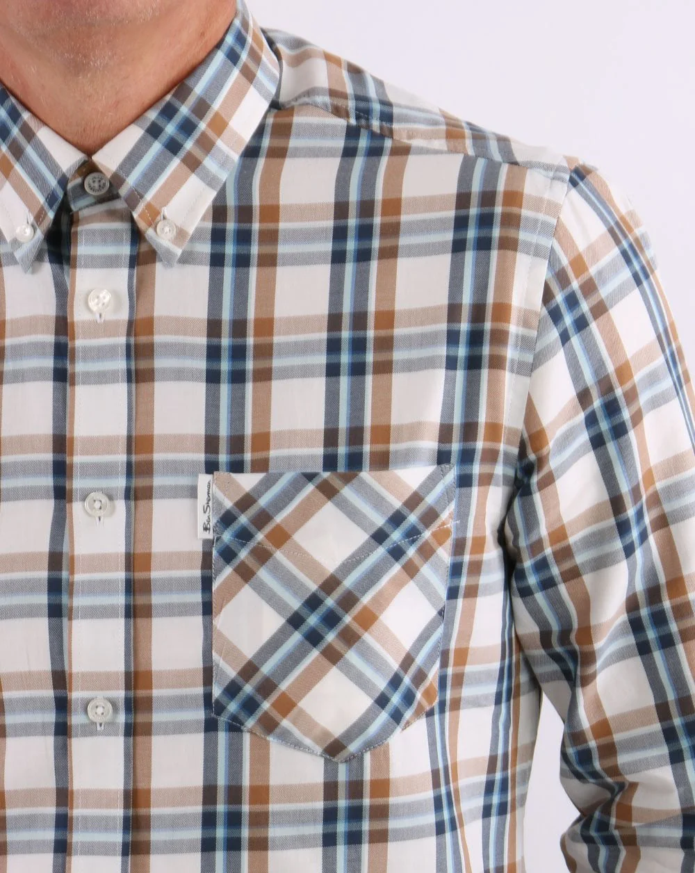 Ben Sherman Winter Madras Check Shirt Cream - Image 3